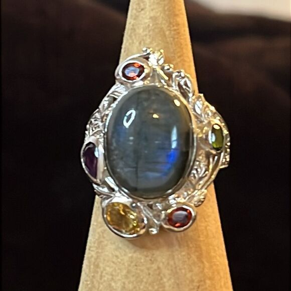 Karis Malagasy Labradorite, Multi Gemstone Celestial Garden Ring in Platinum Bon - Picture 7 of 16